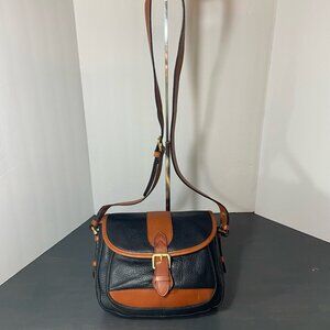 Liz Claiborne Genuine Leather Crossbody Satchel – Black & Tan – Vintage